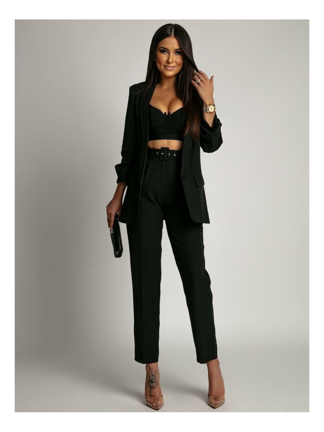 Elegant black jacket and trousers set 7684